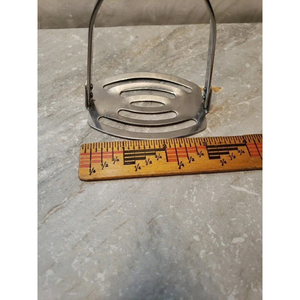 Vtg ACE Stainless Steel Slotted Potato Masher Retro Black Handle Made in USA